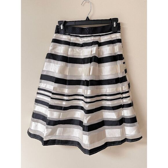 Moon Womens Lined Organza Circle Midi Skirt White Black Striped Sz S - Picture 6 of 15